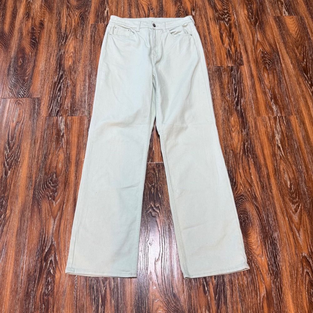 H&M Divided Size 6 Wide Leg Jeans Women Mint Green High Rise Stretch Denim